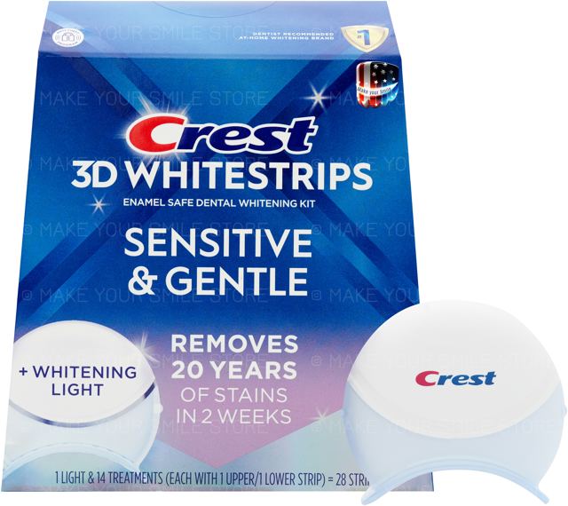 Відбілюючі смужки для чутливих зубів Crest 3D Whitestrips Sensitive + LED Light Whitening Kit 14 пар ( Уцінка прим`ятої упаковки )