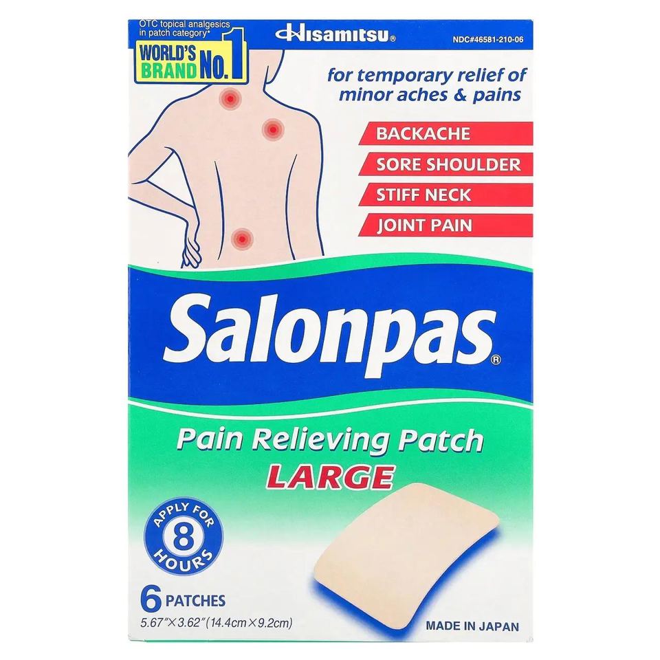 Пластир від болю Salonpas Pain Relieving Patch LARGE 6 шт 14,4 см * 9,2 см